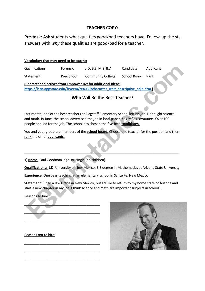 Breaking Bad Teacher Qualifications