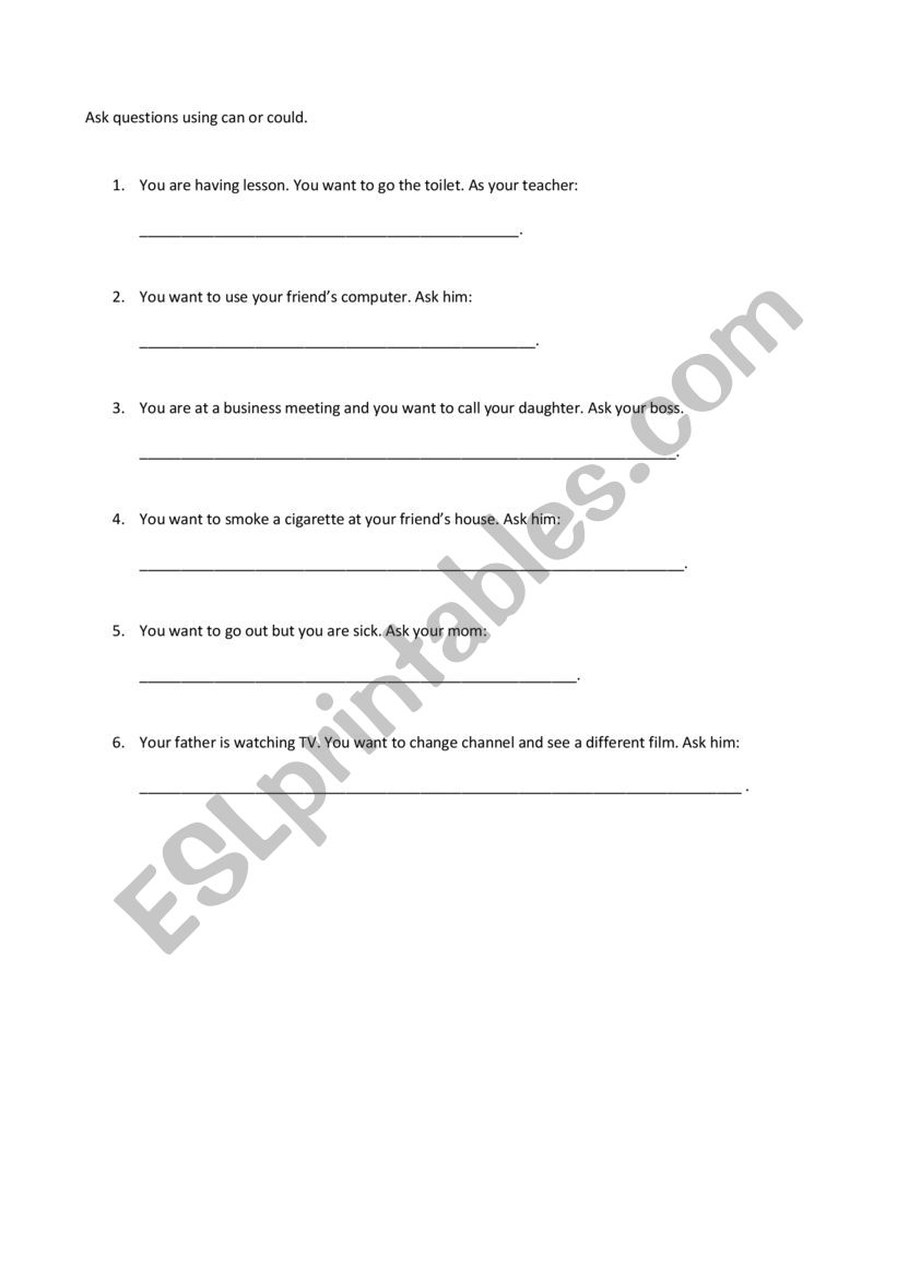 Can Could for Permission worksheet