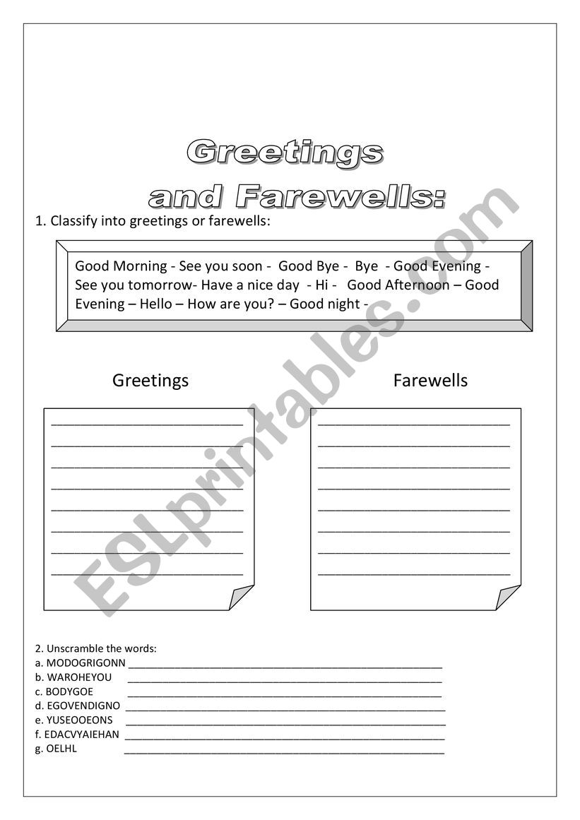 Greetings & Farewells worksheet