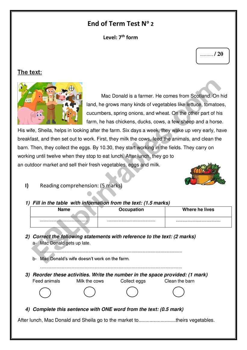 end of term test N. 02 for 7th formers