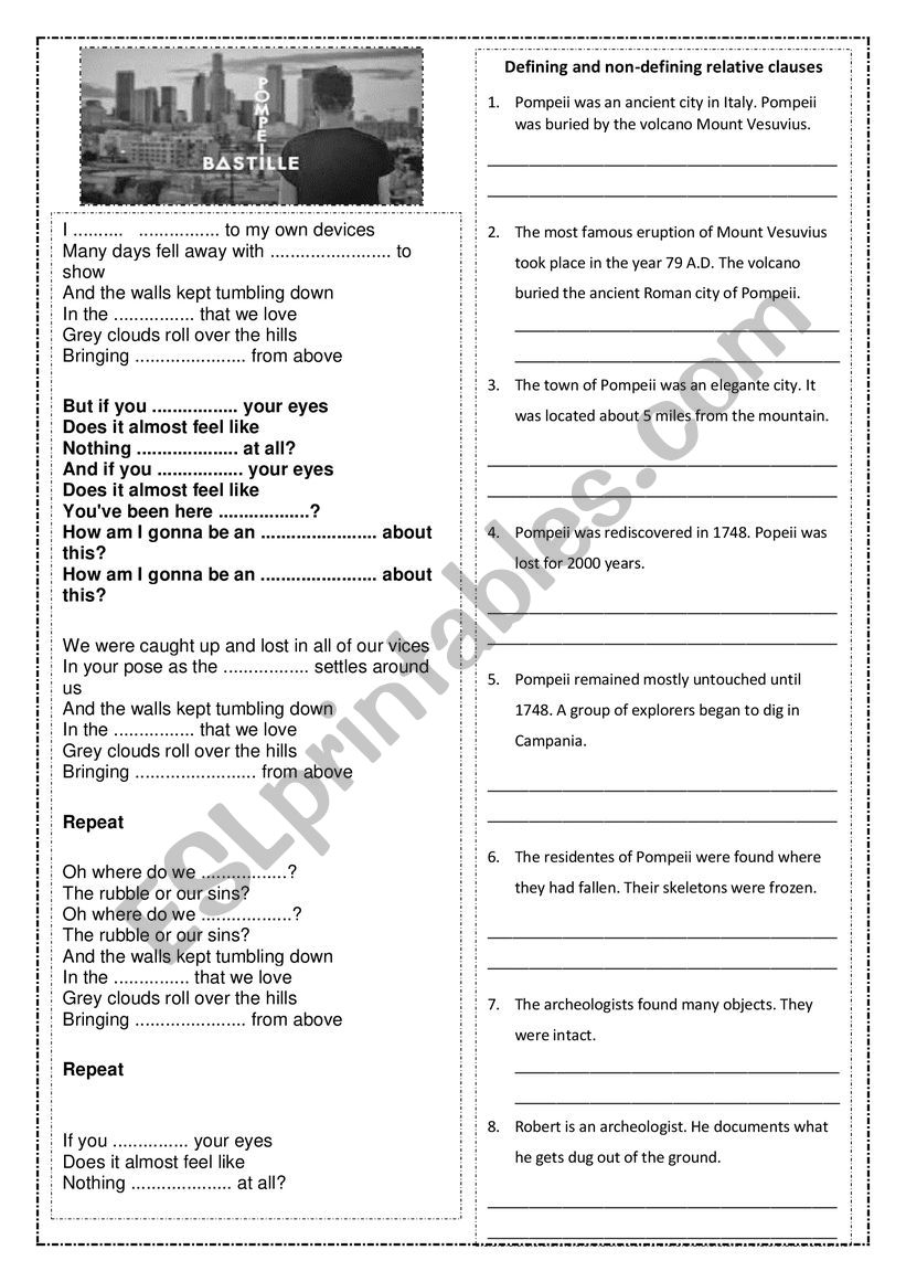 SONG POMPEII BY BASTILLE worksheet