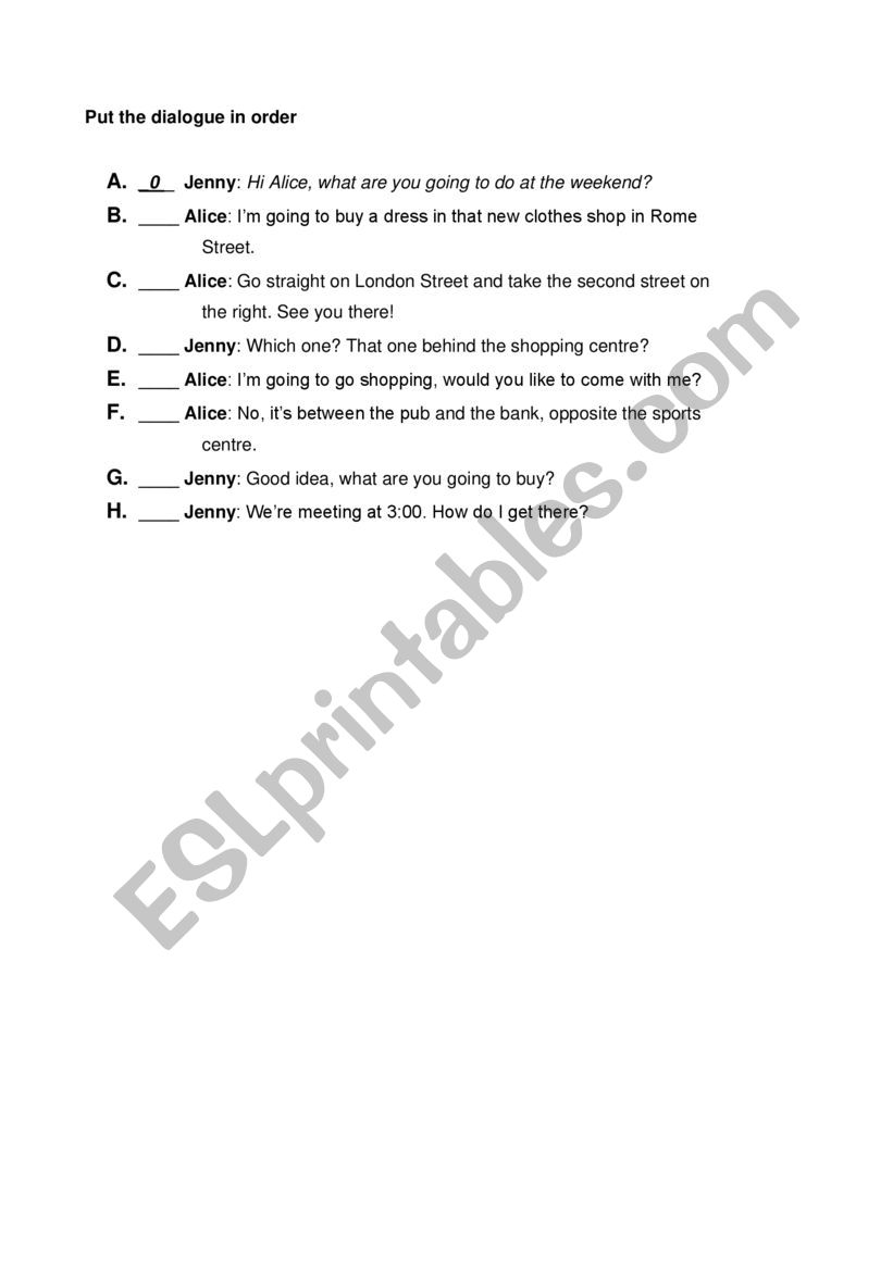 Written dialogue worksheet