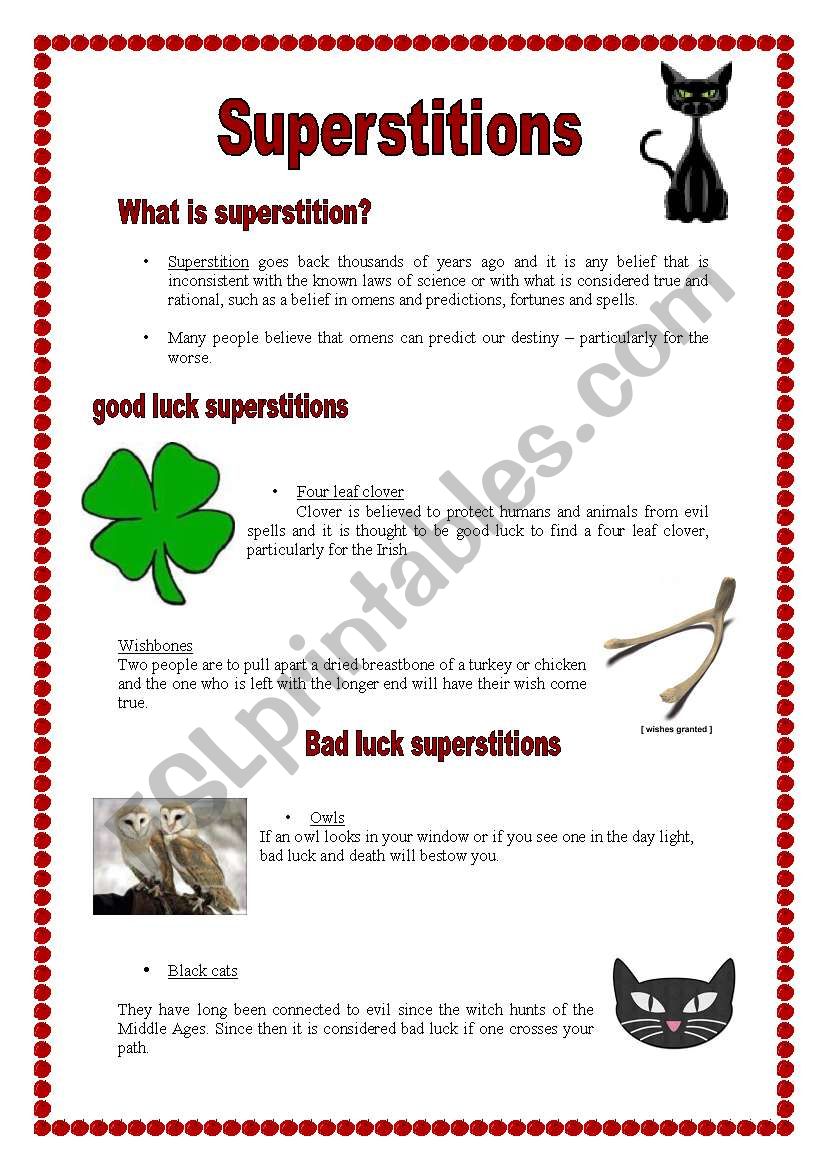 Superstitions (26.08.08) worksheet
