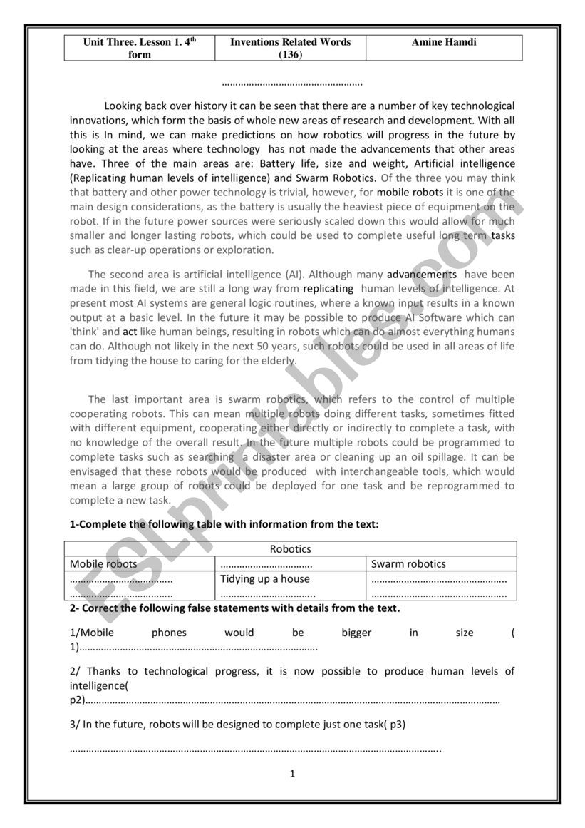 Invention related words worksheet