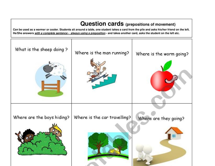 Where is ... going? Prepositions of movement speaking cards Part 1
