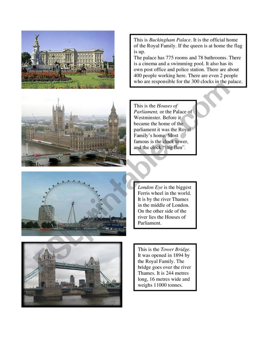 London - easy tour worksheet