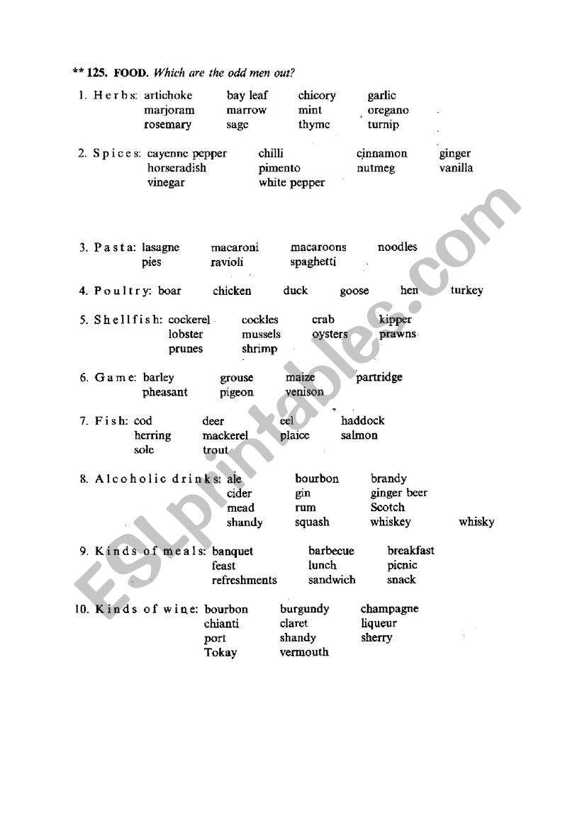 odd one out worksheet