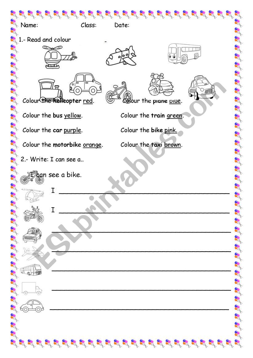 Means of transport worksheet