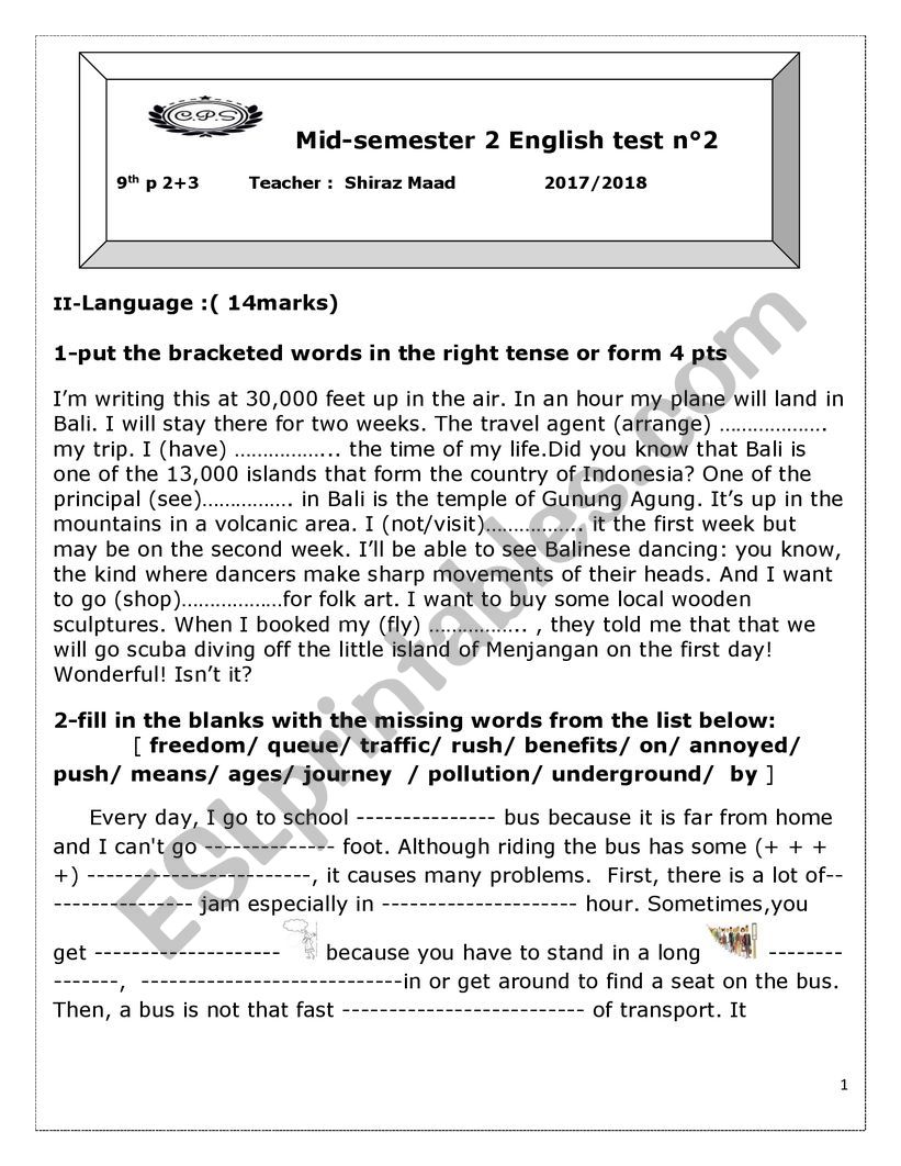 mid semester 3  for 8th graders 