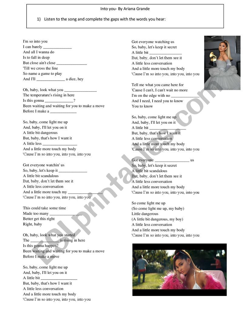 Into you- By Ariana Grande worksheet