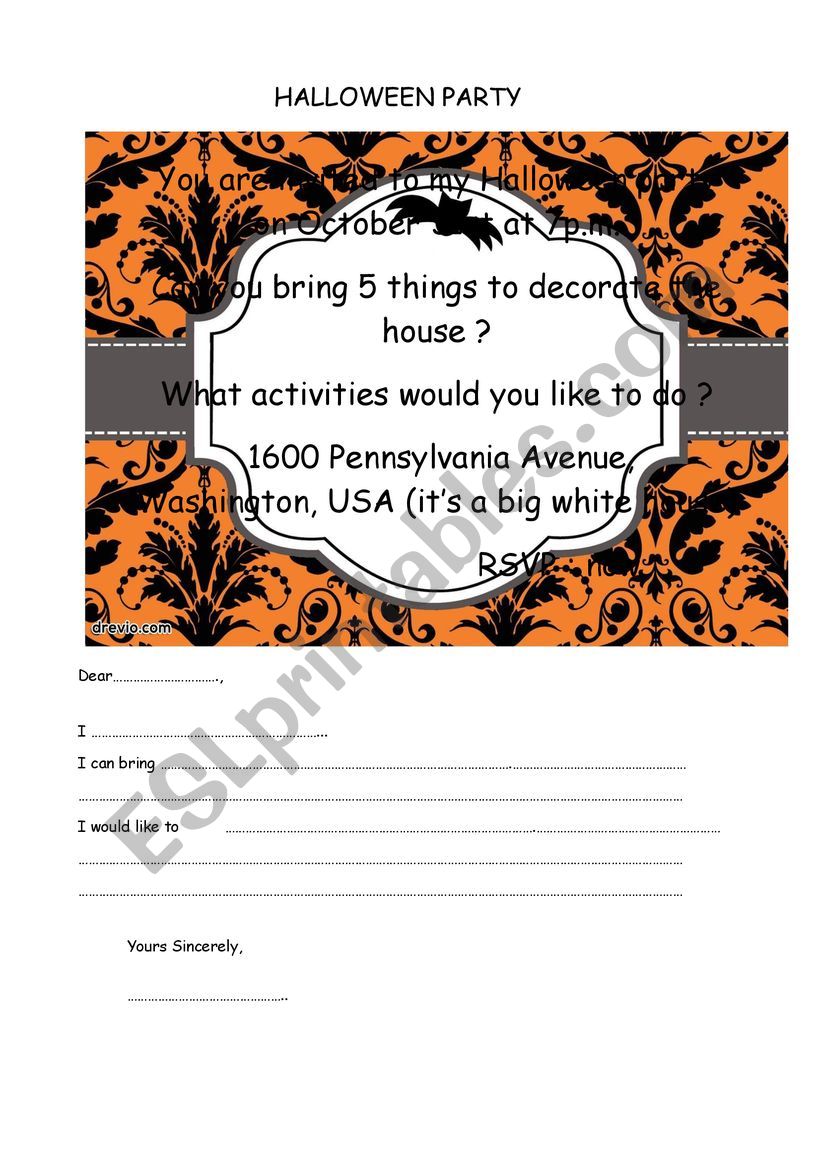 Halloween party invitation  worksheet