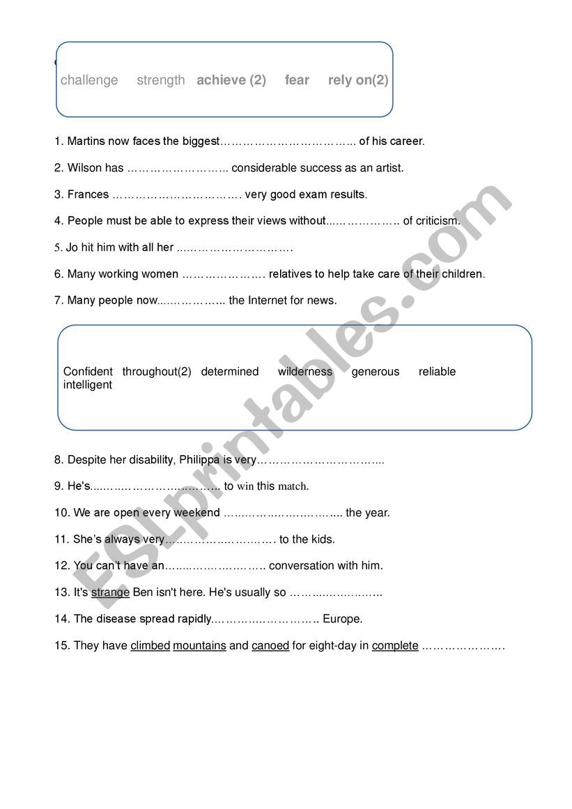 Sense of achievement worksheet