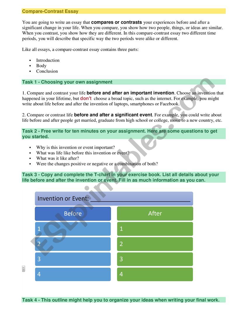 Compare-Contrast Essay Worksheet