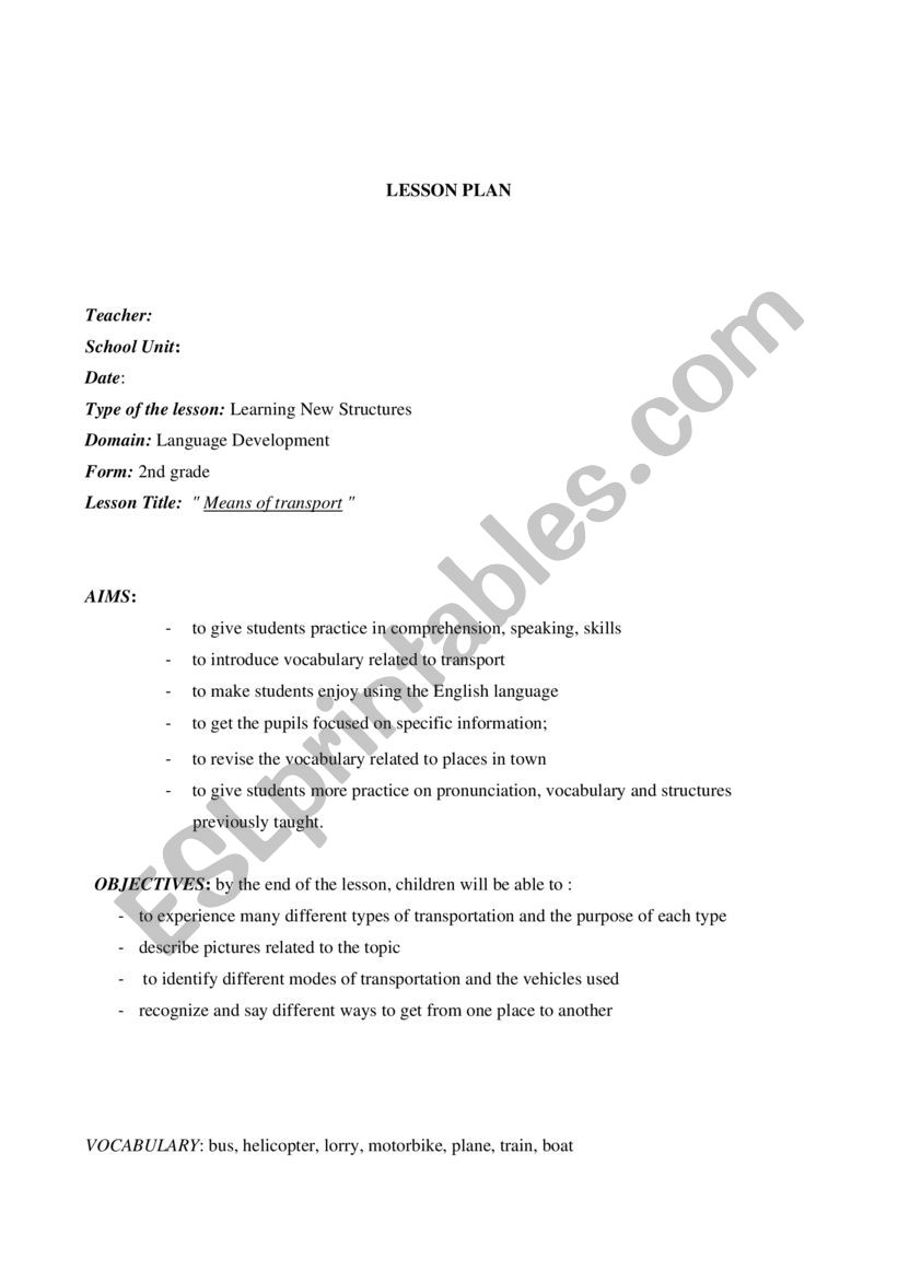 Means of transport worksheet