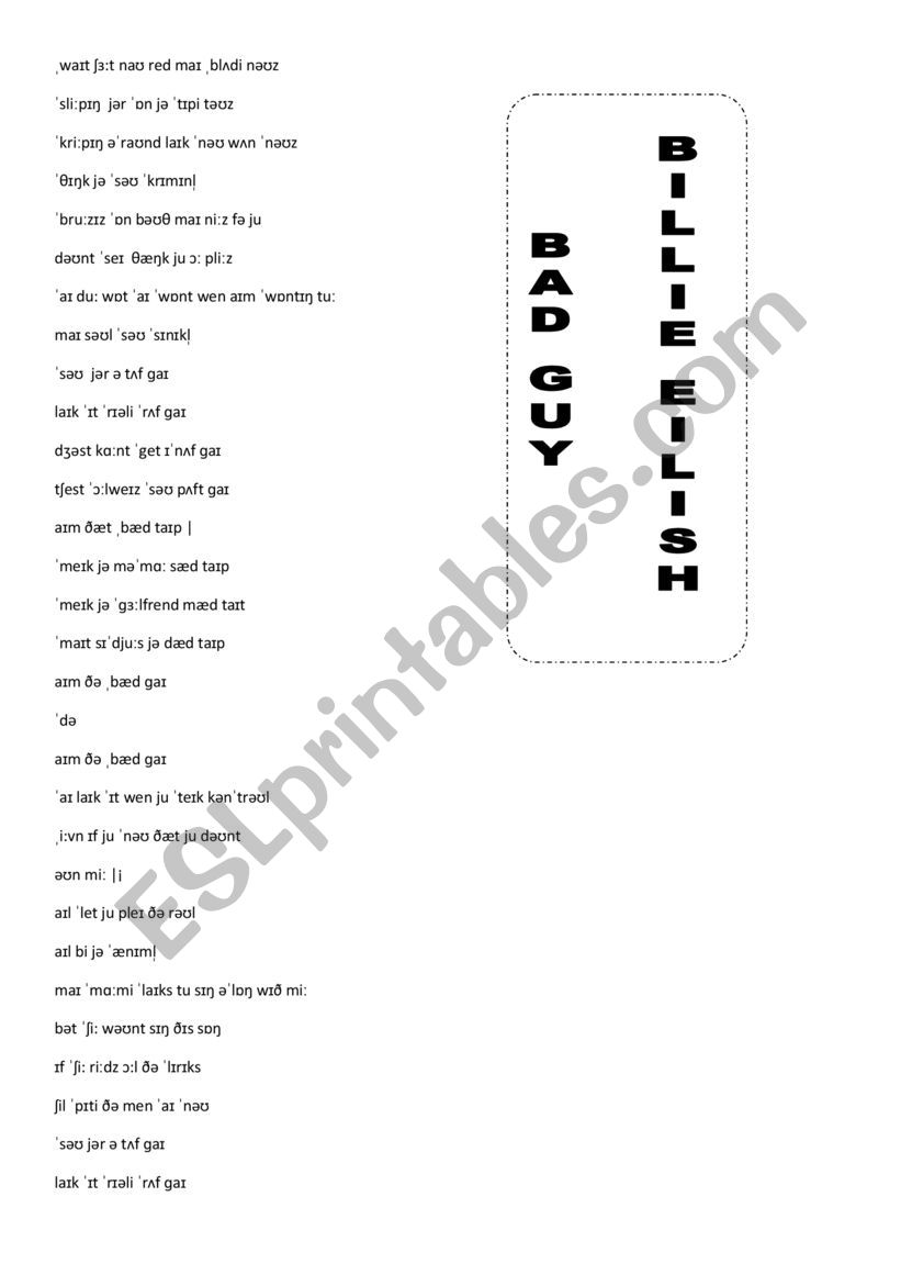 BAD GUY IN PHONETICS worksheet