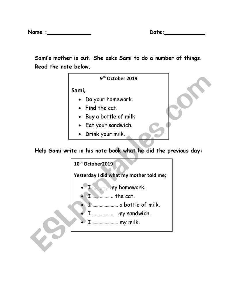 Past simple worksheet worksheet