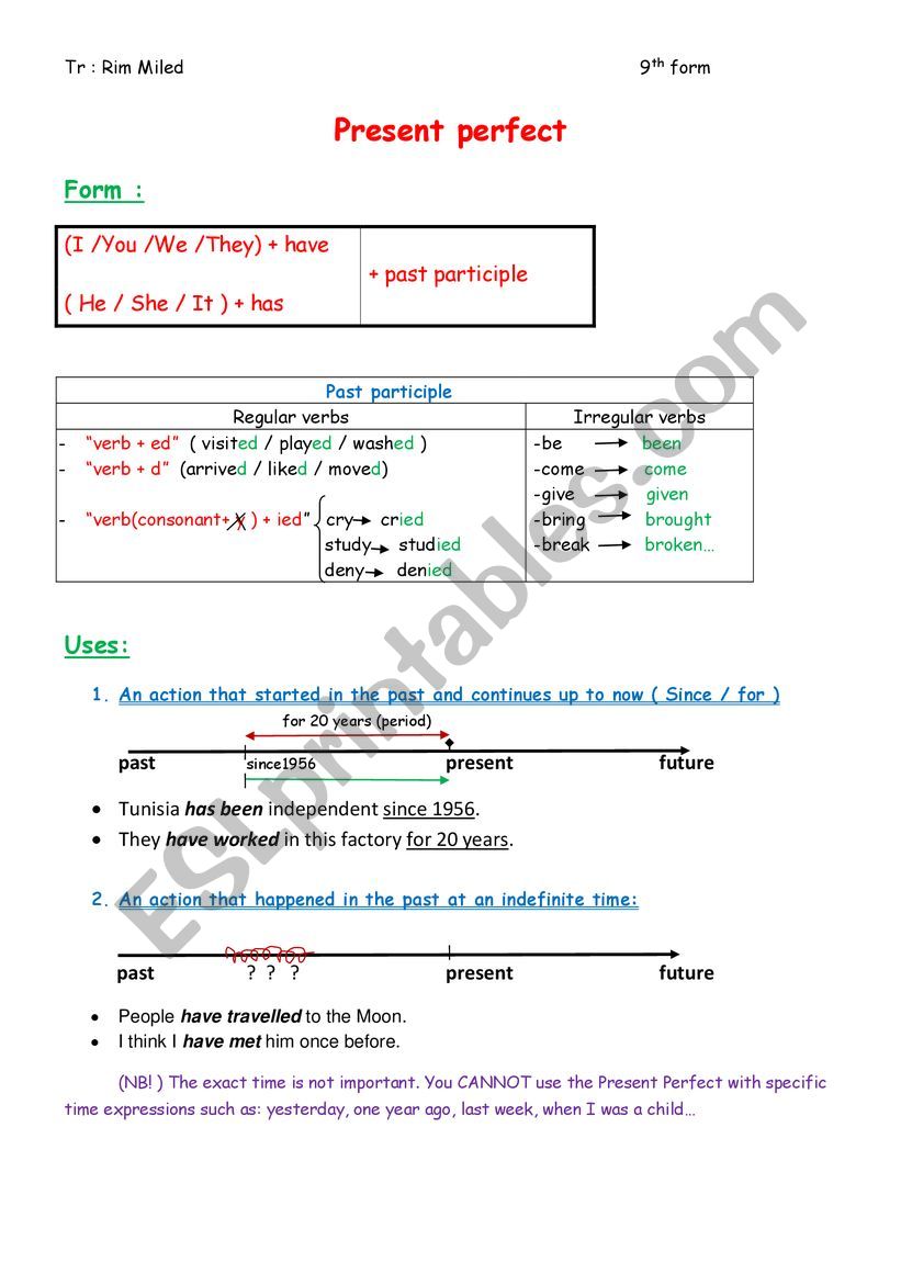 present perfect tense worksheet