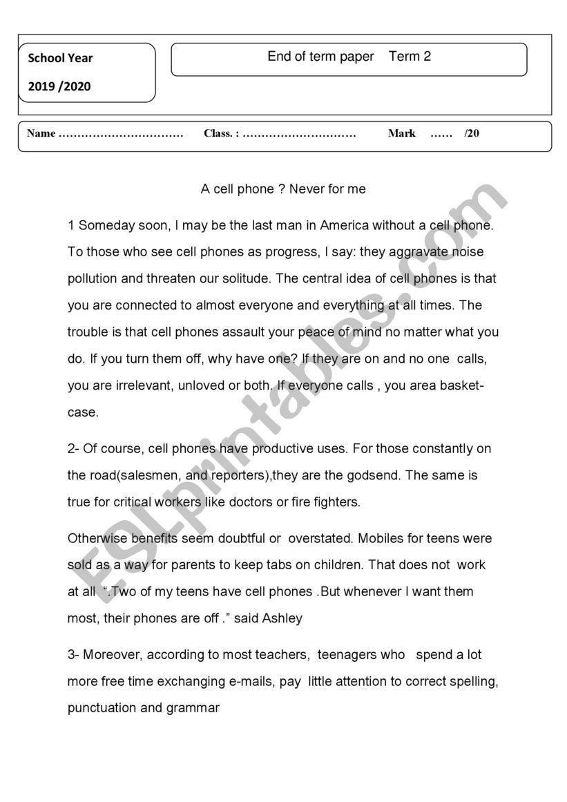 end of term paper worksheet