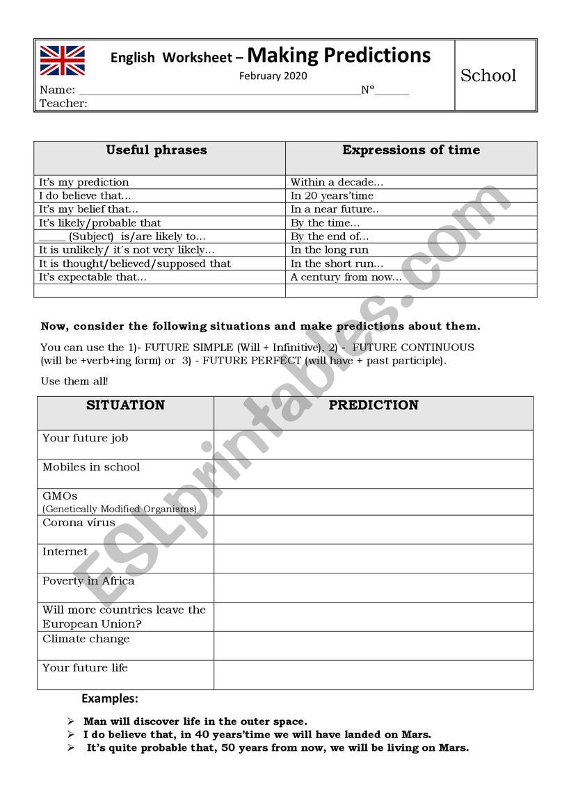 Making predictions worksheet