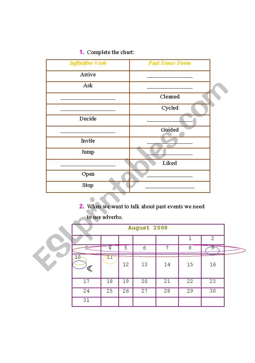 Past time expressions. worksheet