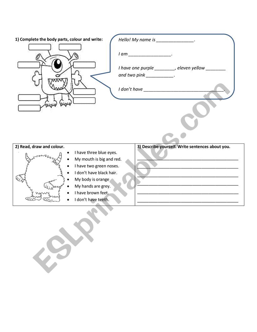 Body parts - Monsters worksheet