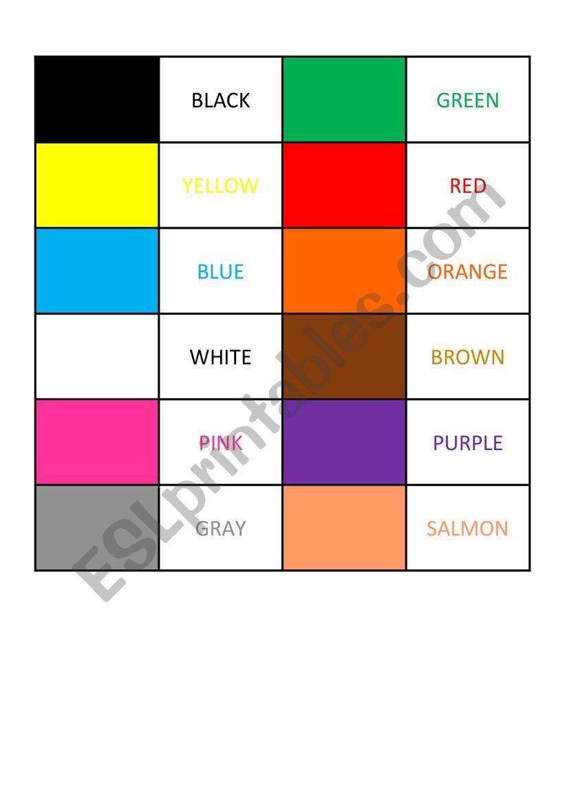 Colours memory game worksheet