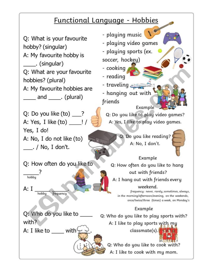 Functional Language - Hobbies worksheet