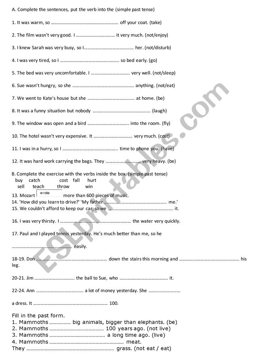 SIMPLE PAST TENSE worksheet