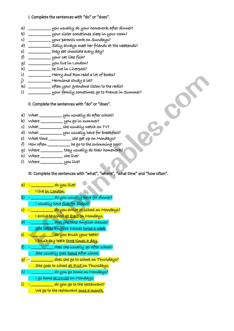 Daily routines and chores Present Simple worksheet