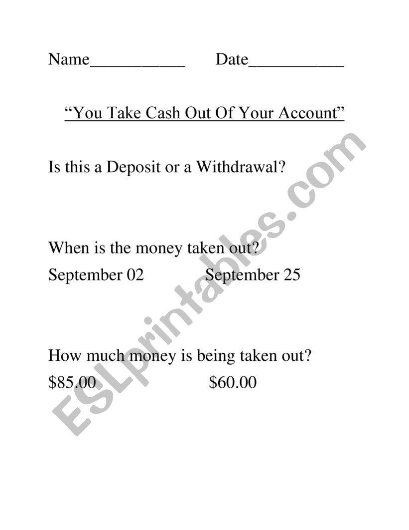 Banking Basics worksheet