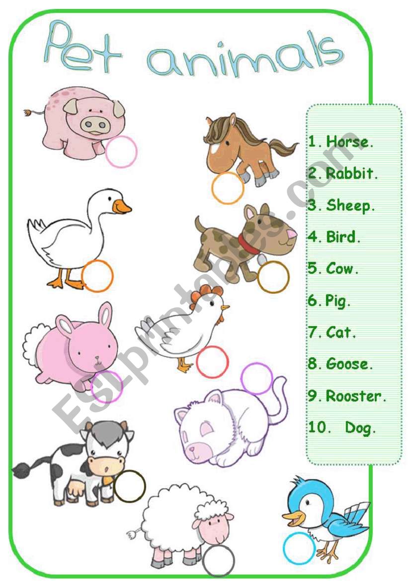 worksheet about  pet animals ( farm animals)