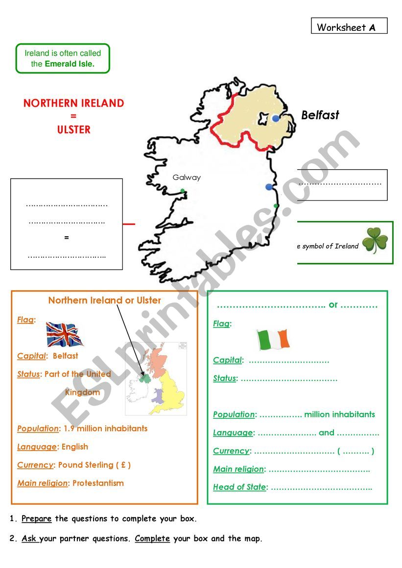 Ireland Facts Pair Work worksheet