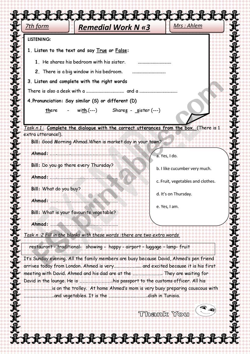 Remedial work worksheet