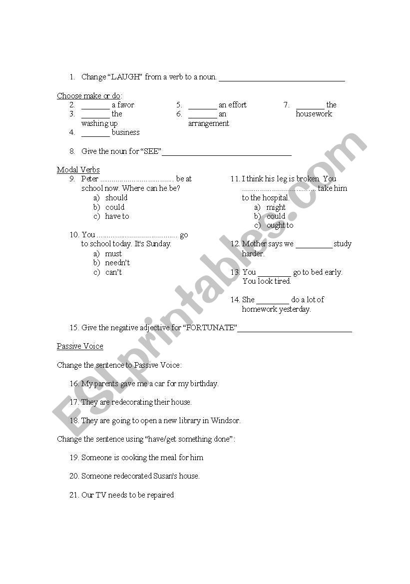 Advanced Grammar Battery worksheet