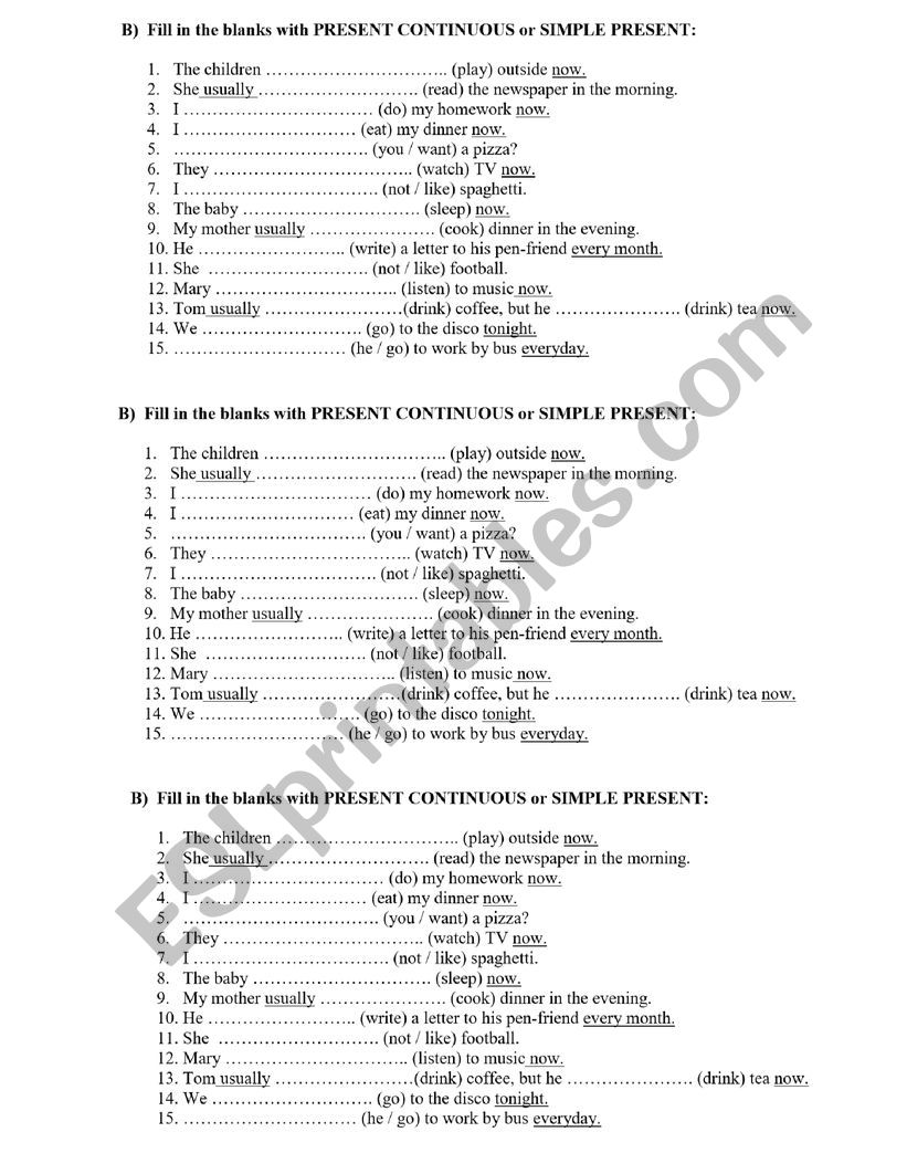 Present Simple and Present Continuous Tense Exercise