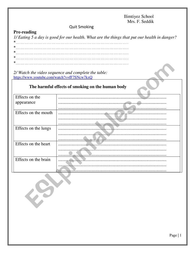 unit 4 lesson 1 quit smoking worksheet