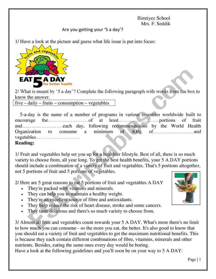 unit 4 lesson 1 five a day worksheet