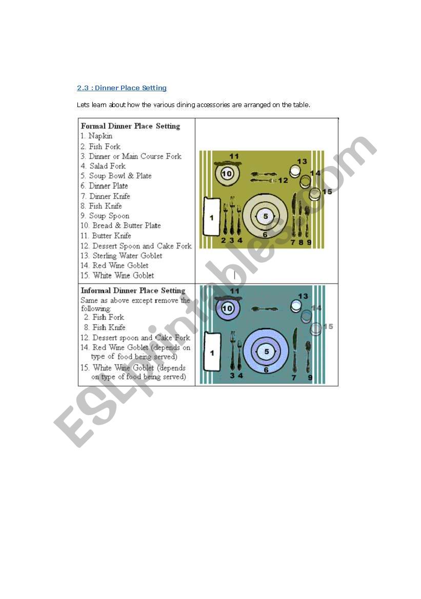 Table arrangements worksheet