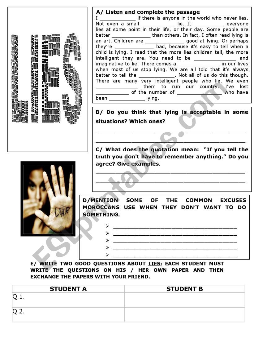 LISTENING AND SPEAKING ACTIVITY