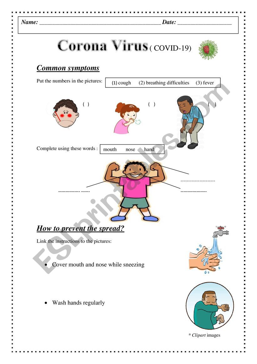 Preventing Corona Virus worksheet