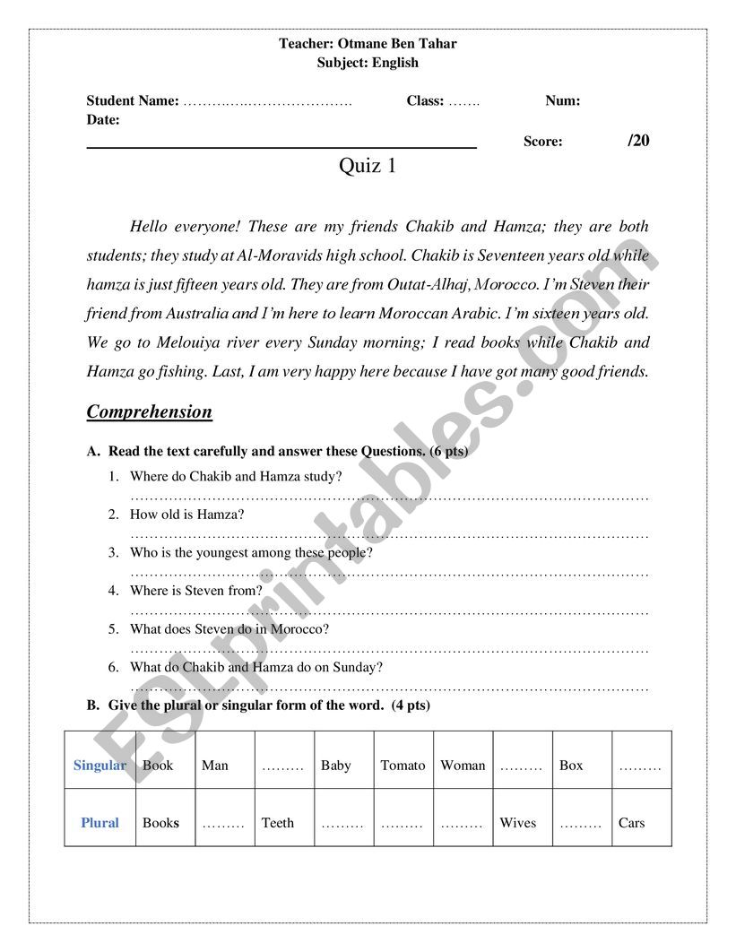 10 Grade  worksheet