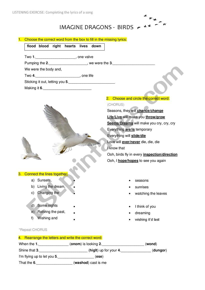 Imagine Dragons - Birds worksheet