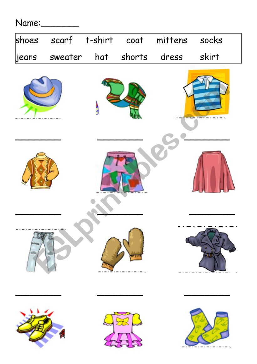 clothes worksheet