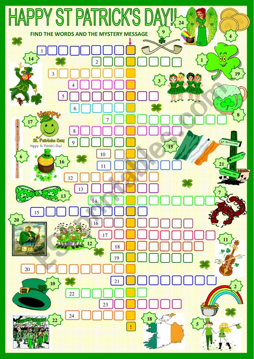 Saint Patrick�s day crossword with KEY