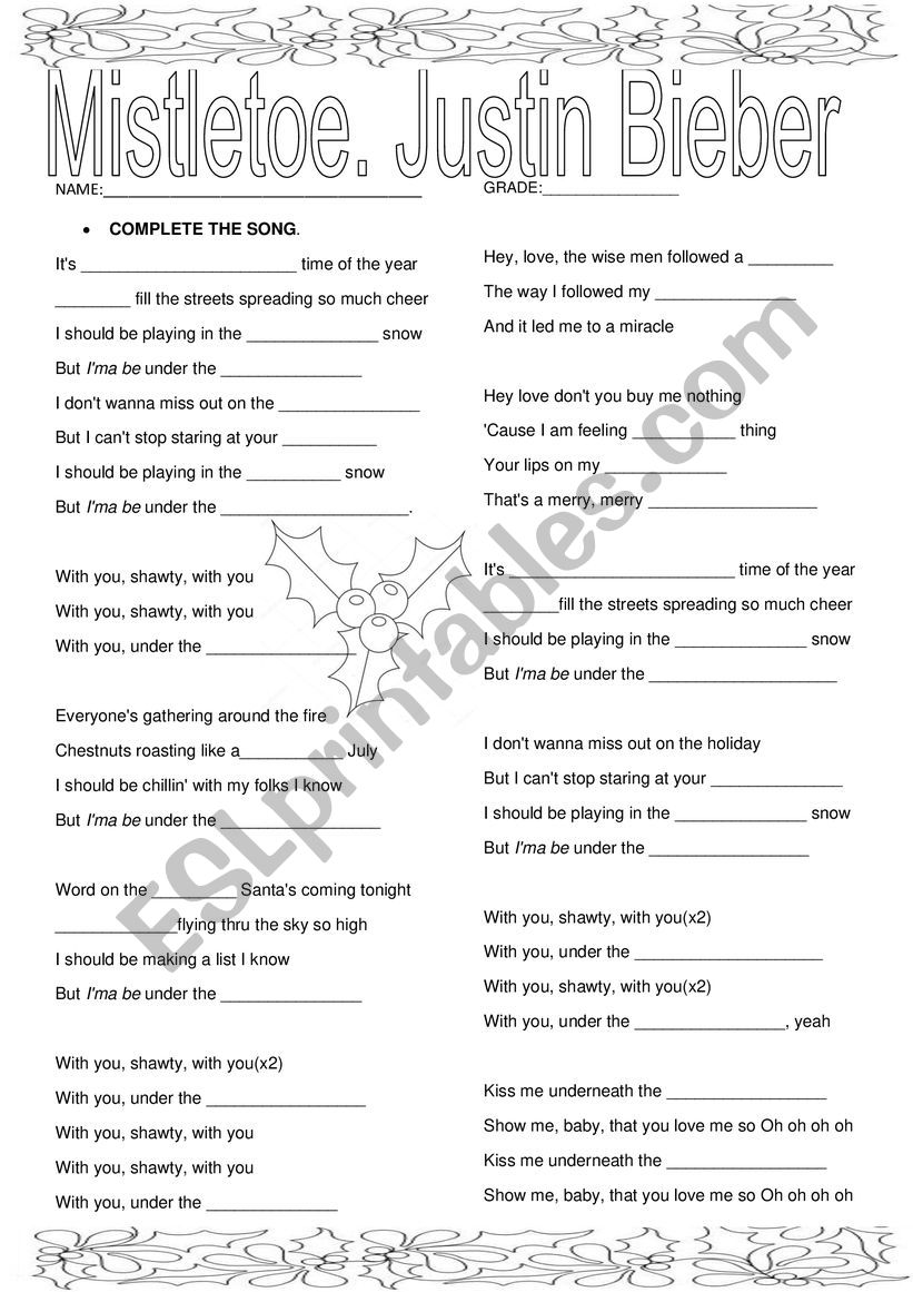 Mistletoe song worksheet