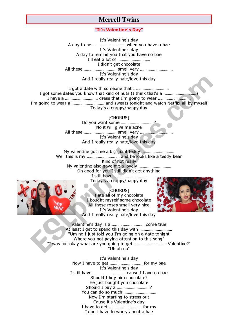 Valentine�s Day song worksheet