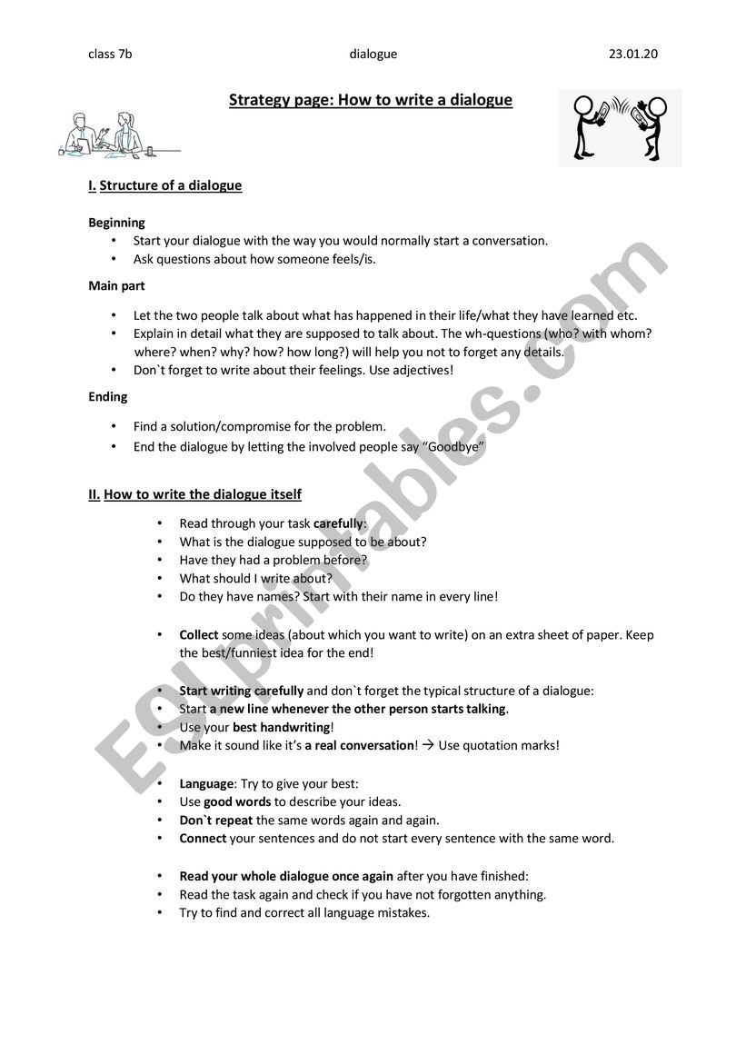 Writing a dialogue worksheet
