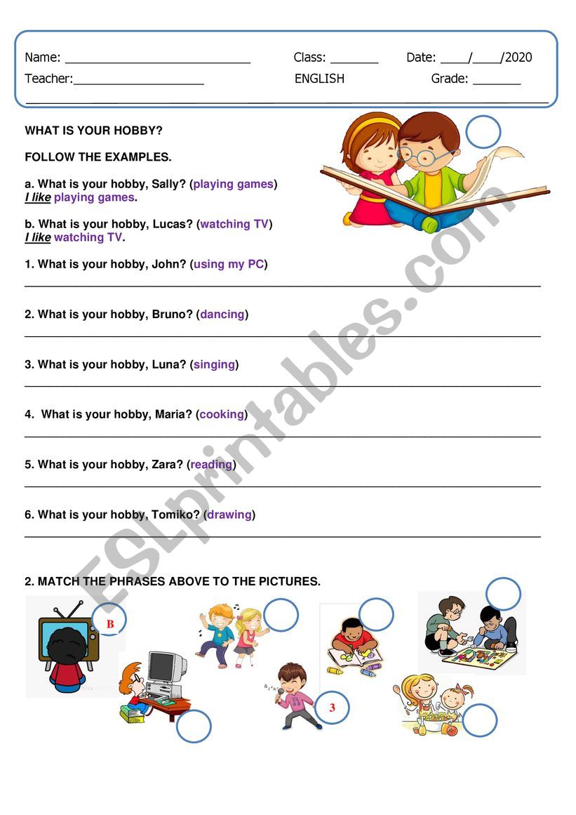 Hobbies worksheet