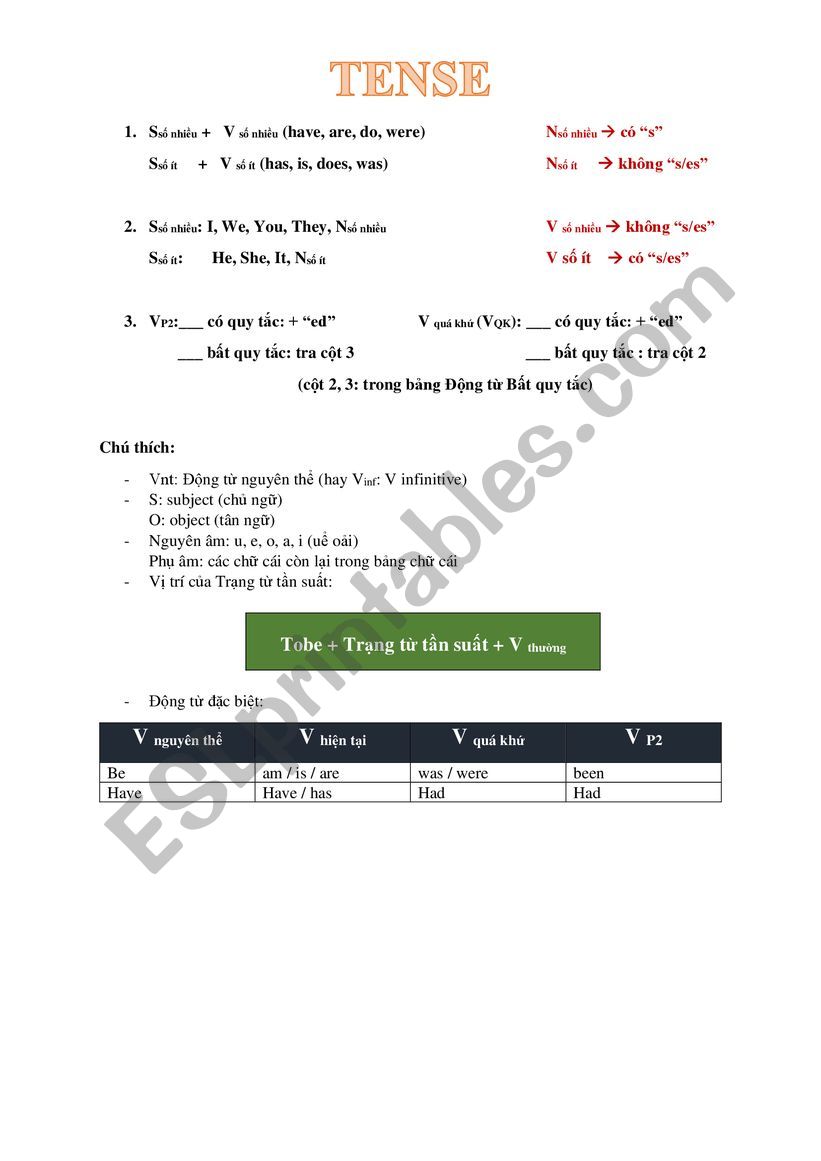 summary tense worksheet