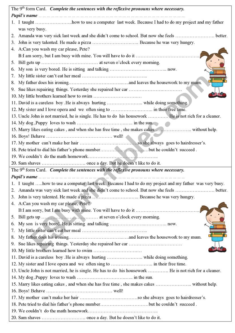 Reflexive pronouns worksheet